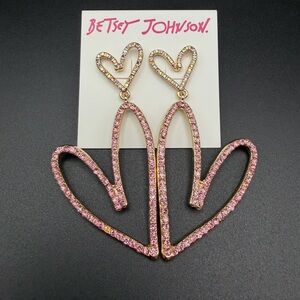 Betsey Johnson Pink Heart Crystal Dangle Earrings